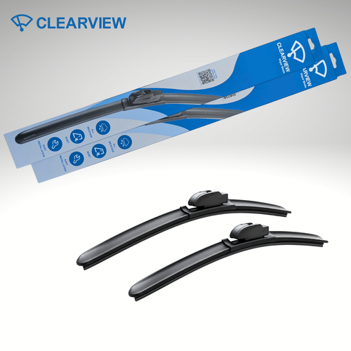 Clearview wiper blades with packaging on a gray background